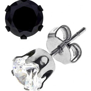 Diamond Stainless Steel Two Tone Cubic Zirconia Stud Earrings